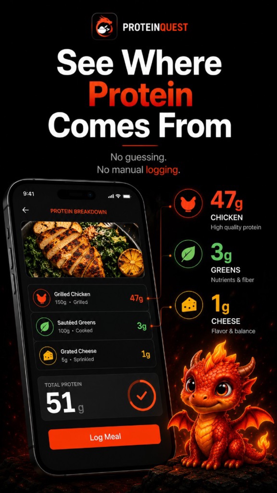 ProteinQuest daily protein tracking with dragon companion